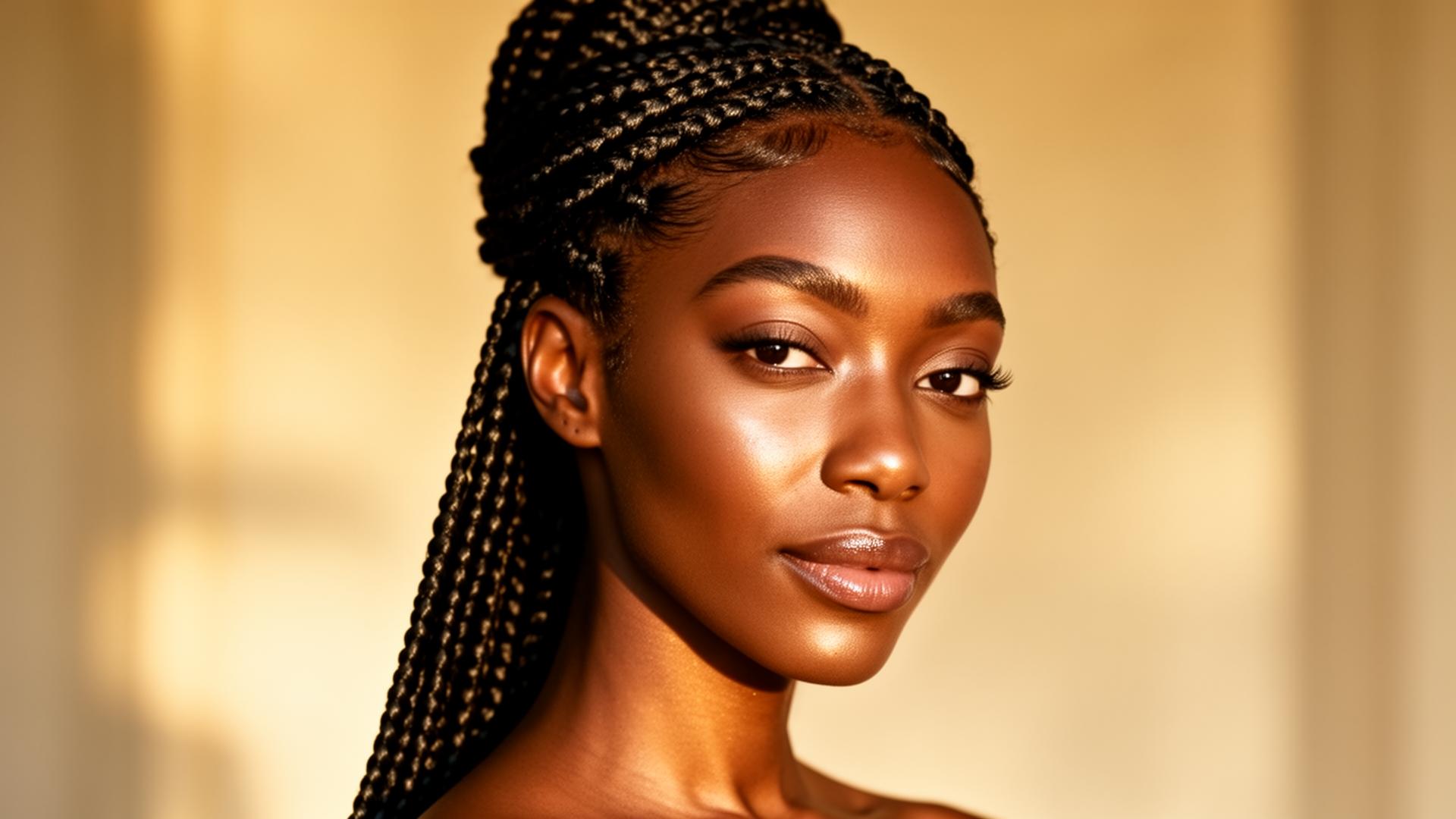 Portrait éditorial femme noire box braids haut de gamme